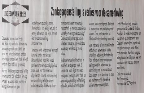 Ingezonden brief: Zondagsopenstelling verlies voor samenleving 11 juli in de IJsselbode