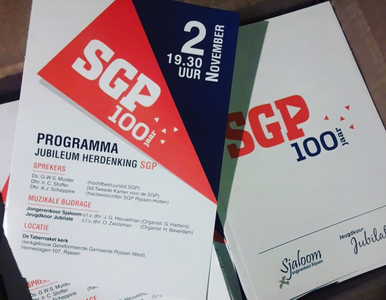 Jubileumavond 100 jaar SGP 2 november a.s.