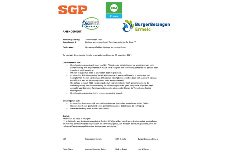 Amendement De Beek 77