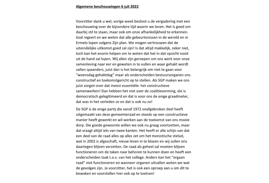 Algemene beschouwingen 6 juli 2022