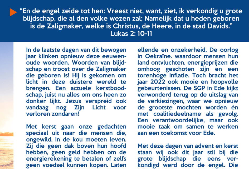 Kerstboodschap SGP Ede 2022