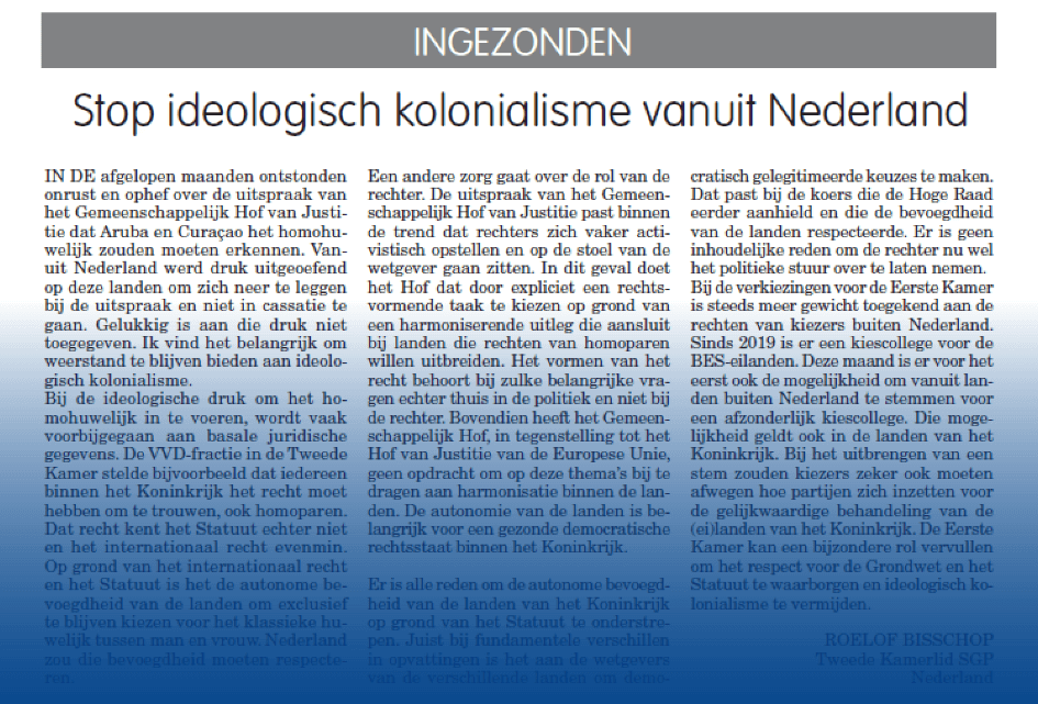 Stop ideologisch kolonialisme vanuit Nederland
