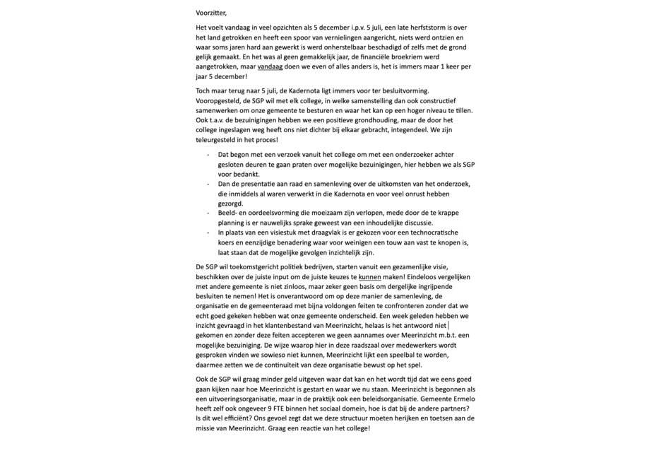 Algemene beschouwingen bij de kadernota