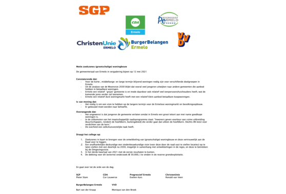 Motie zoekzones (grootschalige woningbouw)