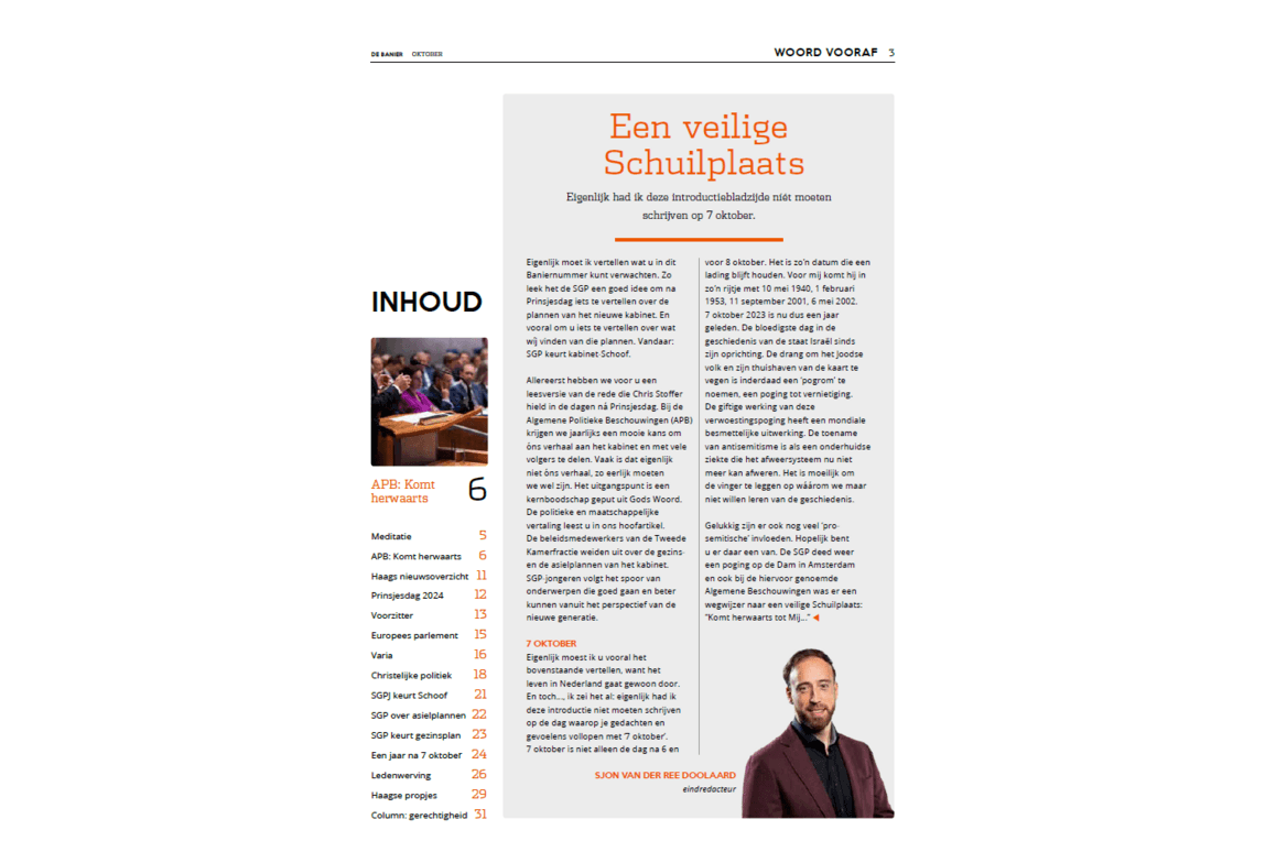 De Banier - oktober 2024 - SGP keurt kabinet-Schoof